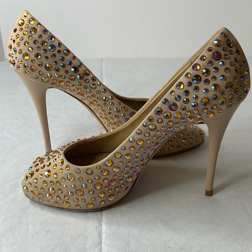 Giuseppe Zanotti Runway Swarvoski Nude Suede heels